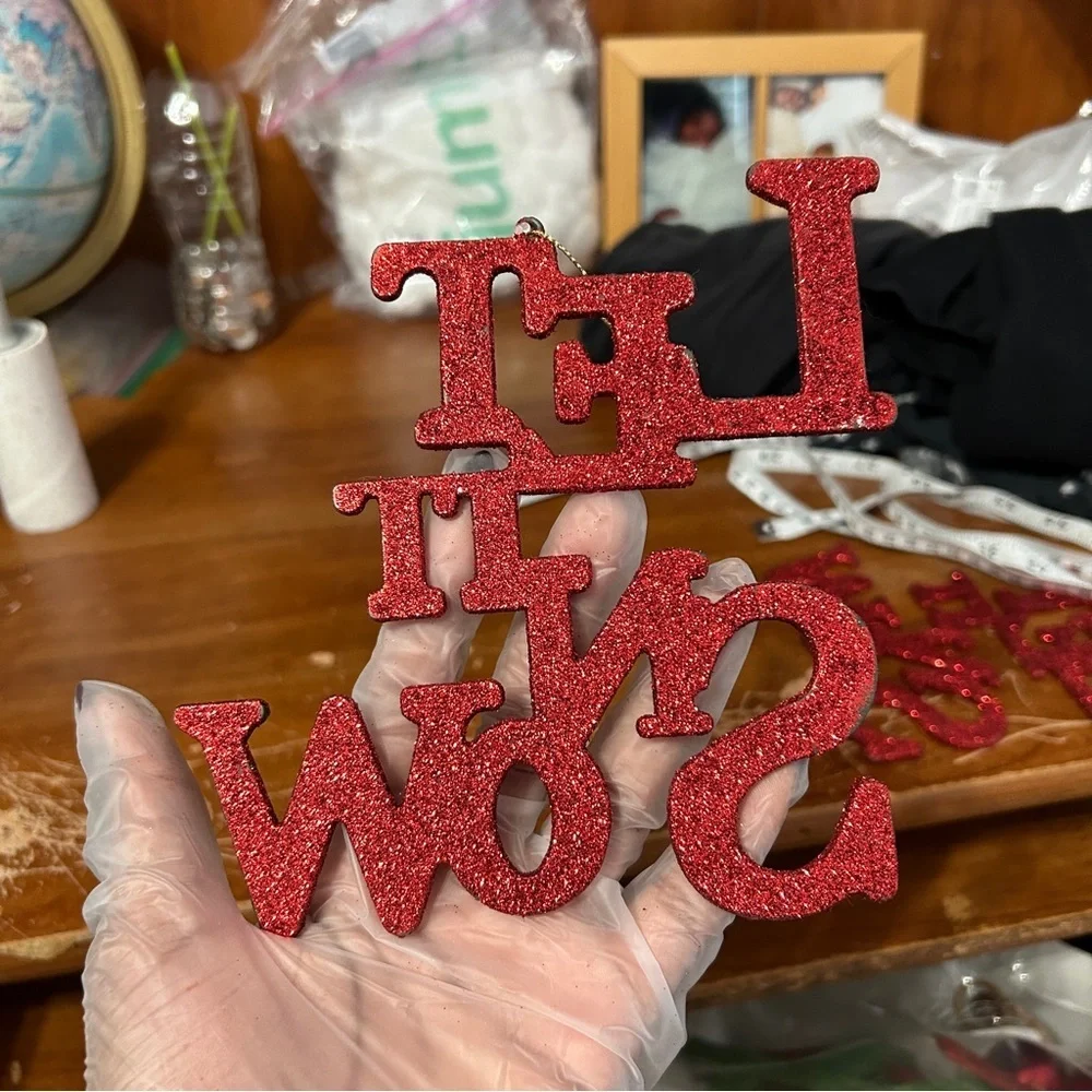 “Let It Snow” Red Glittery Letter Ornaments - Set Of 2 - “Chimney”